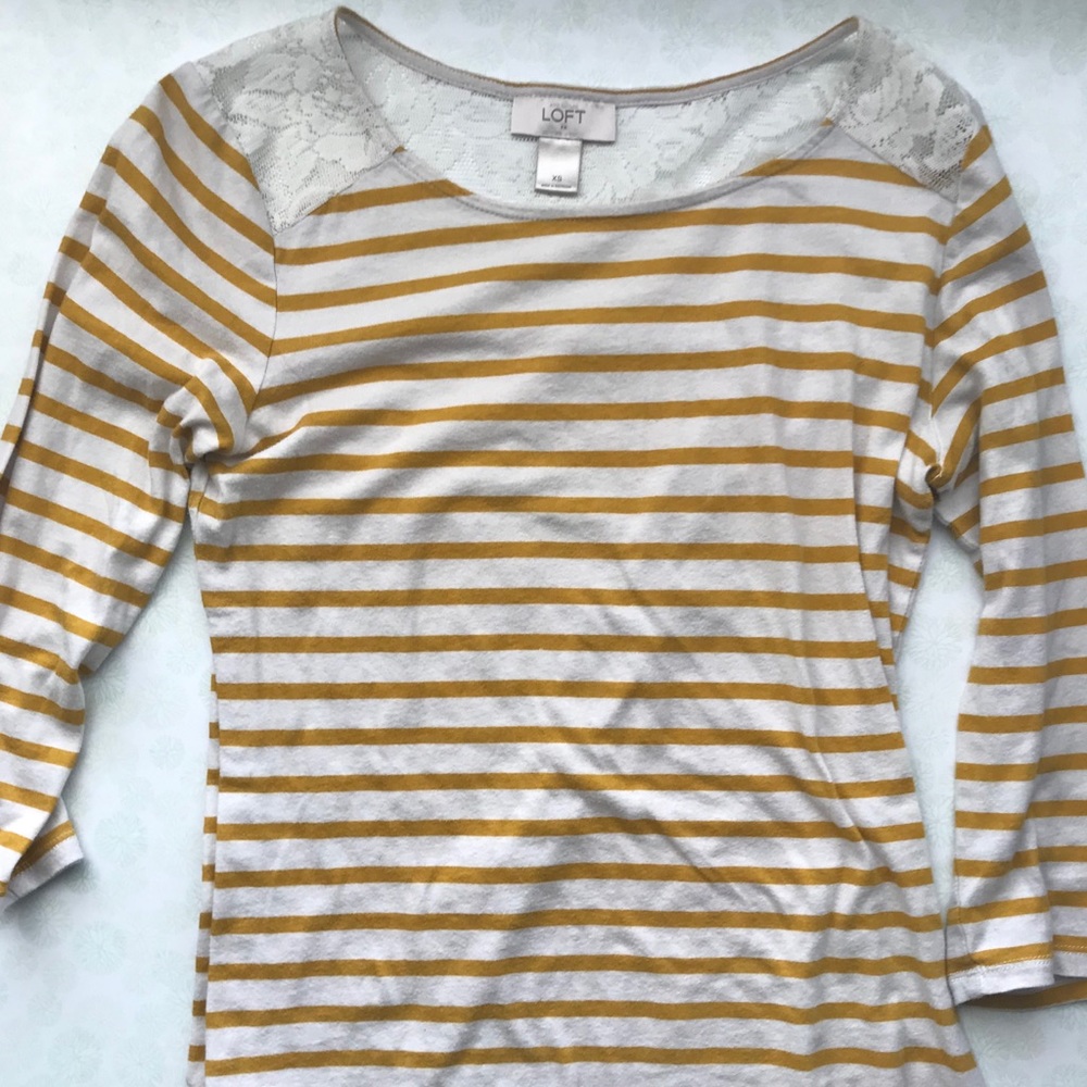 Loft XS mustard /white striped lace 3/4 sleeve